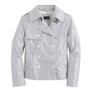 J. Crew Waxed Linen Blue and White Striped Crop Trench Jacket